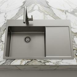 Pure.Sink Comfort PVD Gun Metal spoelbak met afdruipgedeelte 86x52 cm Tapwing links PCM5086LT-61